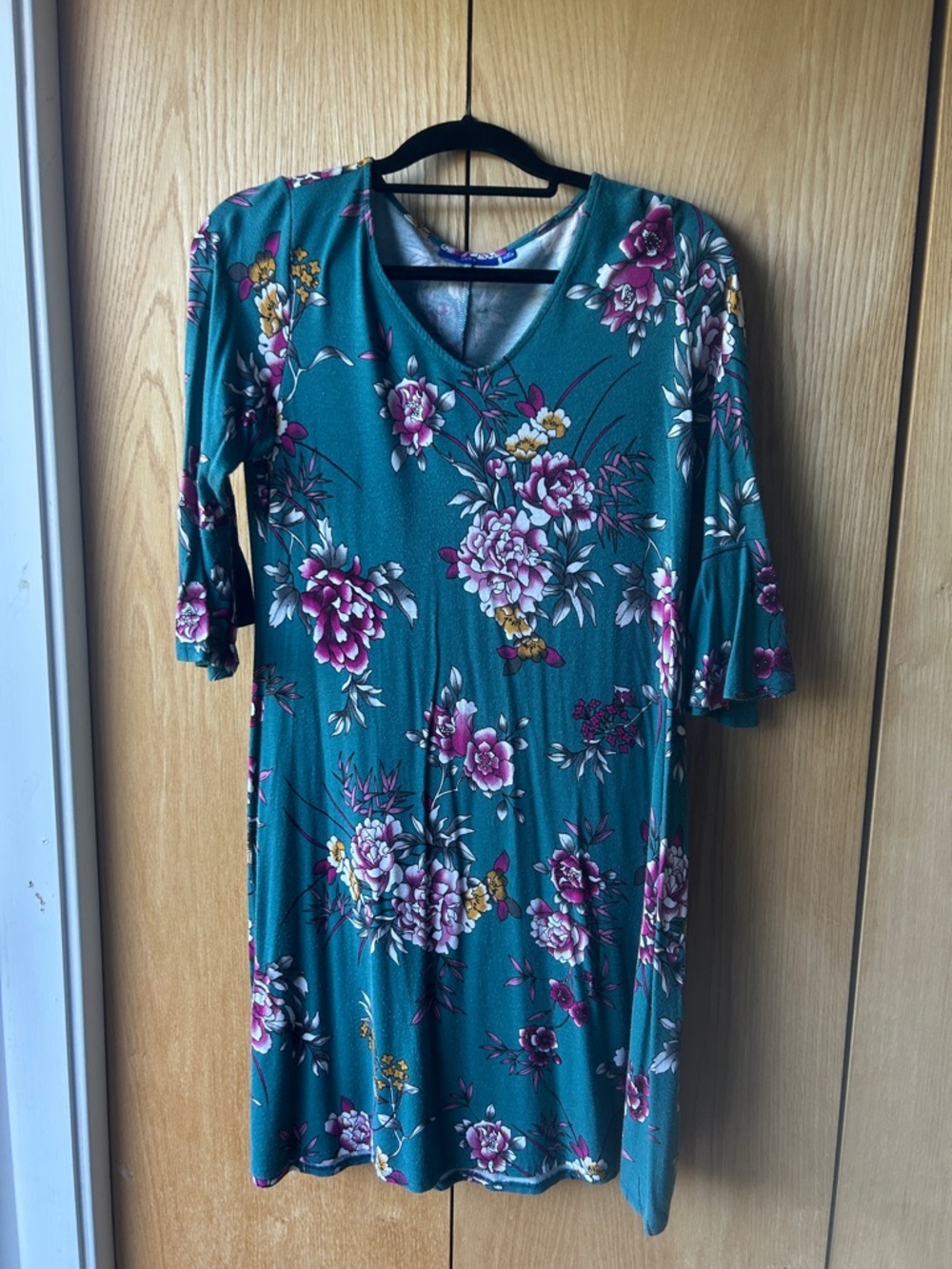 Apt. 9 Teal Midi Dress with Pink Floral Print